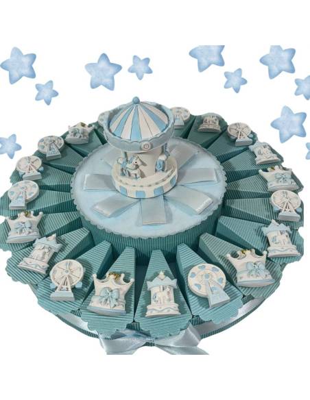Torta bomboniere nascita bimbo giostra calamite carillon