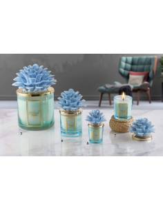 Candele profumate particolari Melaverde bomboniere fiore pianta in ceramica azzurra