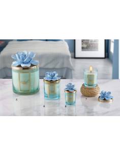 Bomboniere utili candele profumate Melaverde fiore in ceramica azzurra shop online