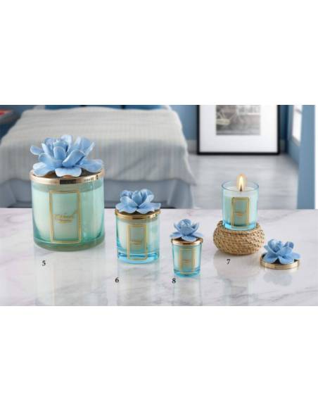 Bomboniere utili candele profumate Melaverde fiore in ceramica azzurra shop online