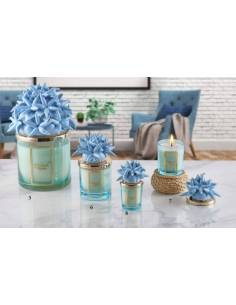 Bomboniere particolari candele profumate tema mare Melaverde conchiglie e stelle marine in ceramica azzurra