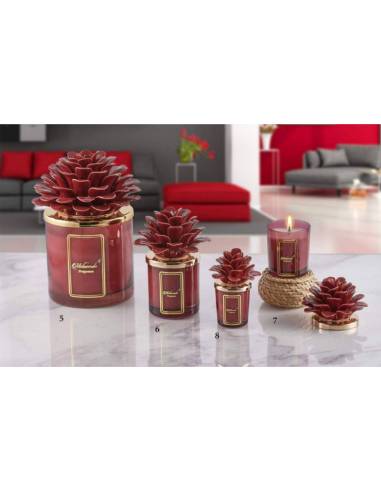Candele profumate tema floreale bomboniere Melaverde fiore pianta in ceramica bordeaux