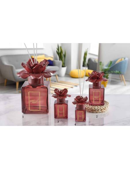 Diffusore ambiente tema floreale bomboniere Melaverde fiore in ceramica bordeaux