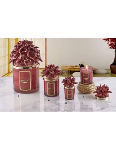 Candele profumate tema mare bomboniere Melaverde conchiglie e stelle marine in ceramica bordeaux
