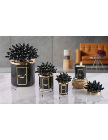 Candele profumate tema mare corallo in ceramica nera Melaverde bomboniere