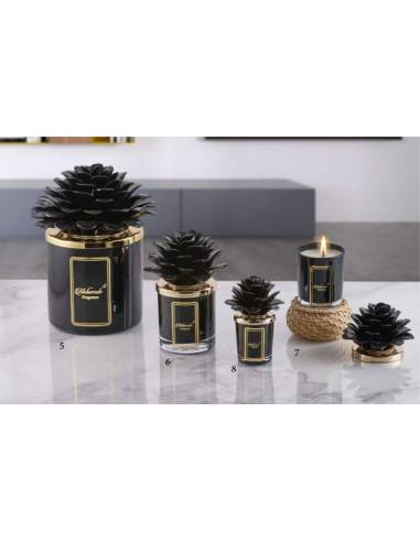 Candele profumate in vetro Melaverde bomboniere pianta fiore in ceramica nera