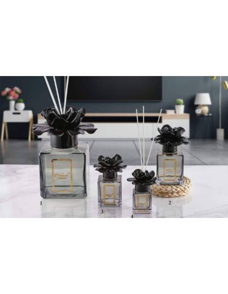 Diffusori per ambienti Melaverde bomboniere tema floreale fiore in ceramica nera