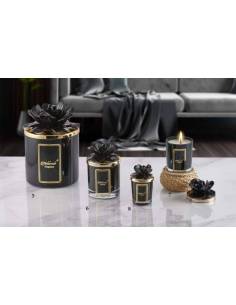 Melaverde bomboniere tema floreale candele profumate fiore in ceramica nera