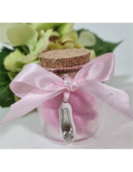 Vasetto bomboniera nascita battesimo 1° compleanno bimba con pendente a forma di scarpetta da ballerina ballo rosa bimba