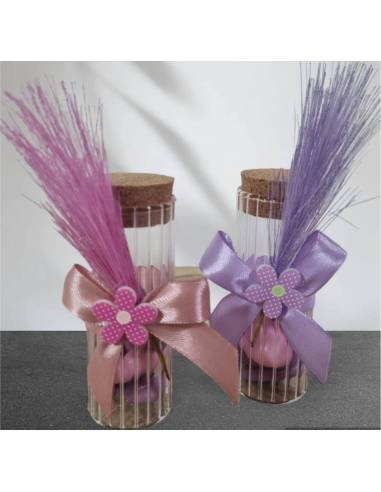 Bomboniere portaconfetti provette pampas rosa e lilla