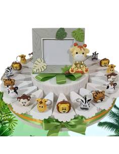 Torta bomboniere Battesimo bimbi animaletti savana portachiavi
