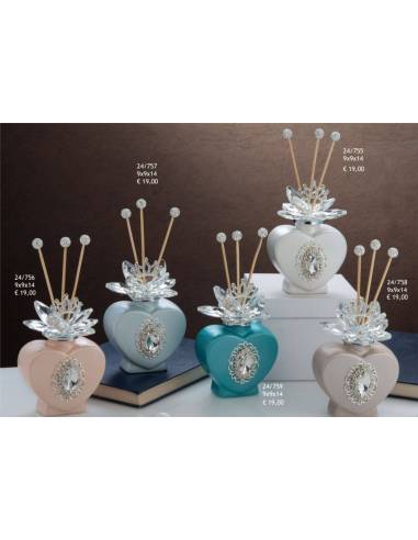 Bomboniere cuore diffusore ambiente Grace Design fiore cristallo e gemma