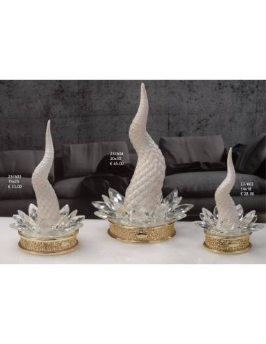 Bomboniere fiori cristallo corni portafortuna Grace Design base dorata