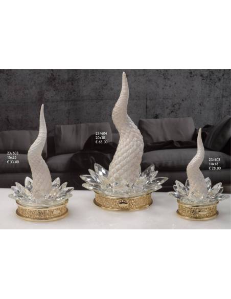 Bomboniere fiori cristallo corni portafortuna Grace Design base dorata