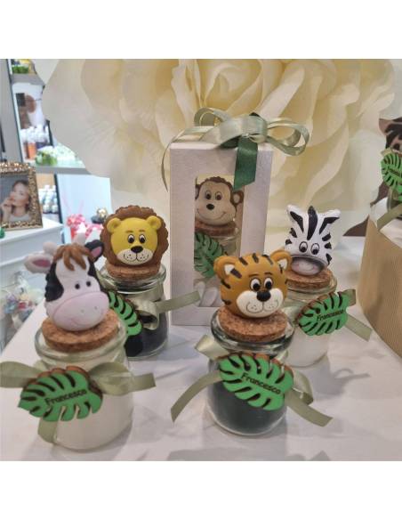 Bomboniere Battesimo candele Savana personalizzate confezione a vista