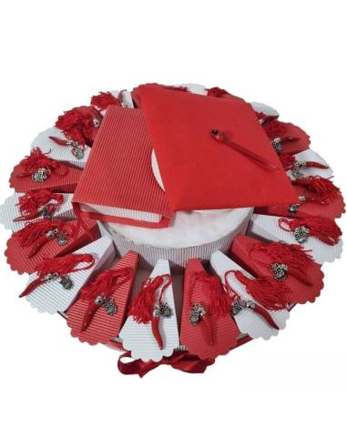 Torta Bomboniere laurea corno e gufo con nappa rossa