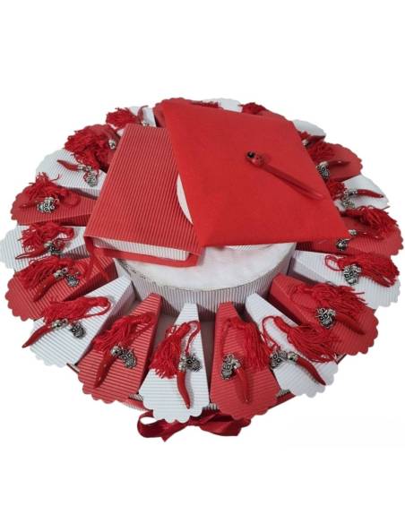 Torta Bomboniere laurea corno e gufo con nappa rossa