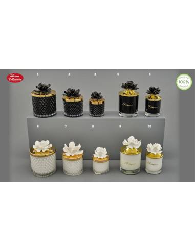 Candele bomboniere Melograno eleganti in vetro fiore ceramica Made in Italy