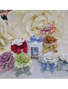 Bon bon bomboniere fiore in ceramica complete