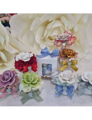 Bon bon bomboniere fiore in ceramica complete