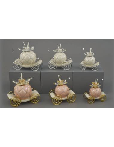 Bomboniere eleganti tema principesse Melograno diffusori carrozze con strass