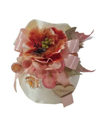 Sacchetti portaconfetti personalizzati farfalle e fiori tonalità rosa e pesco