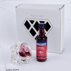 Bomboniere eleganti fiore rosa in cristallo bottiglia Ramazzotti Pierre Cardin