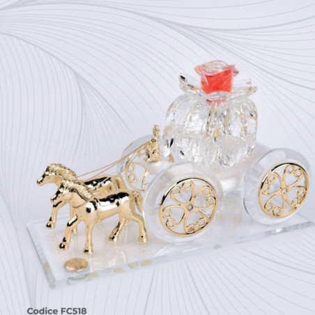Porta profumi in cristallo bomboniere carrozza cavalli dorati Pierre Cardin