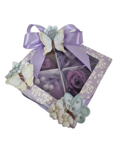 Bomboniere rosa stabilizzata lilla scatola degustazione