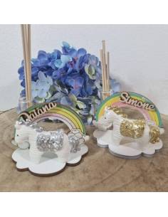 Profumatore ambiente bomboniere arcobaleno con cavalli nome personalizzato
