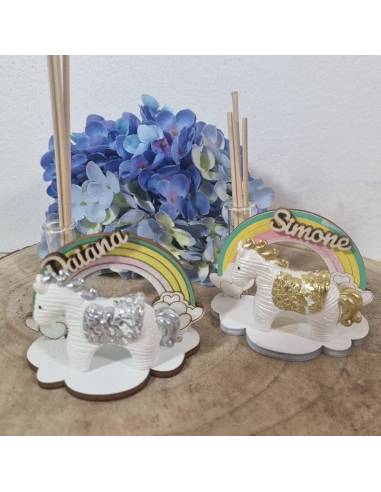 Profumatore ambiente bomboniere arcobaleno con cavalli nome personalizzato