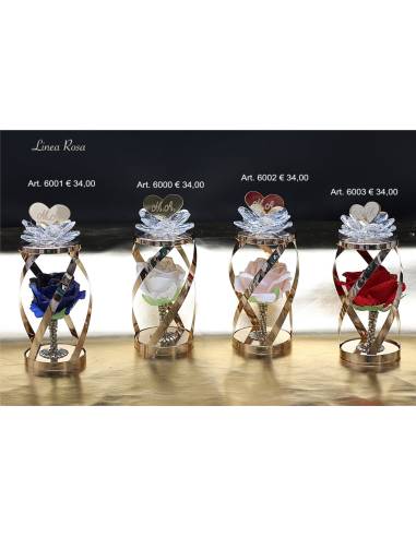 Bomboniere raffinate ed eleganti dorate rosa colorata e cuore plexiglass personalizzato