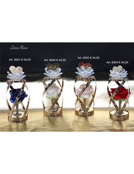 Bomboniere raffinate ed eleganti dorate rosa colorata e cuore plexiglass personalizzato