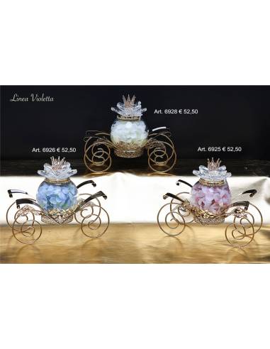 Bomboniere eleganti carrozze fiori e corone dorate strass Marechiaro Linea Violetta