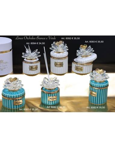 Bomboniere eleganti particolari Marechiaro diffusori e candele petali cristallo Made in Italy