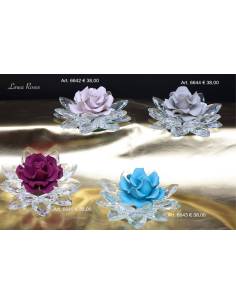 Bomboniere cristallo petali con sopra fiori colorati Marechiaro Linea Rosee