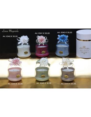 Candele bomboniere Marechiaro con decoro fiocco e fiore Linea Magniola