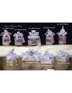 Candele profumate e scatole degustazione confetti rosa Marechiaro bomboniere