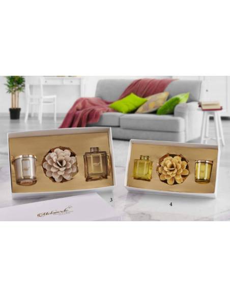 Candele profumate e diffusori fiore in ceramica Melaverde bomboniere
