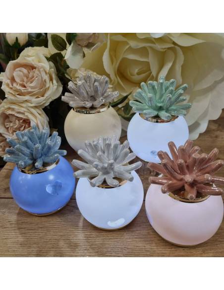Bomboniere ceramica lampada luce led con anemone in ceramica
