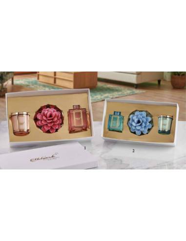 Profumatore ambiente e candela profumata Melaverde fiore in ceramica