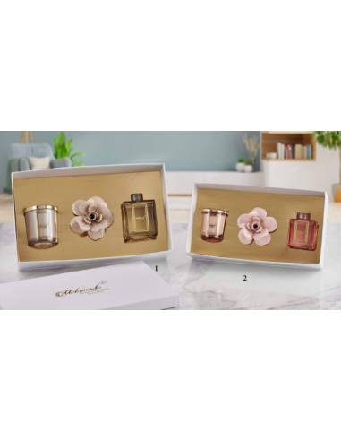 Fiore bomboniere in ceramica scatola diffusore e candela profumata Melaverde