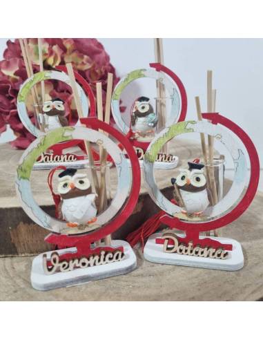 Bomboniere laurea personalizzate profumatore gufo mappamondo