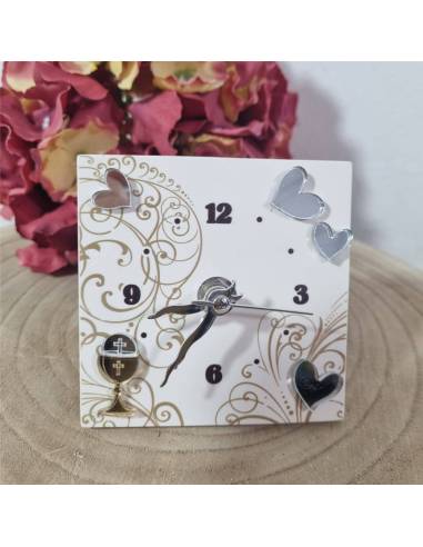 Bomboniere comunione orologio calice dorato e cuori glitter