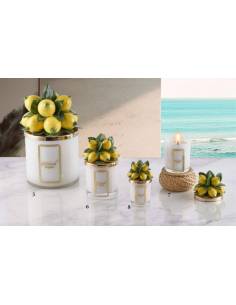 Bomboniere candele profumate Melaverde tappo dorato limoni in ceramica colorata