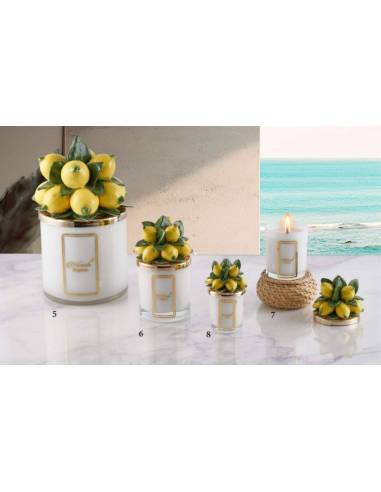 Bomboniere candele profumate Melaverde tappo dorato limoni in ceramica colorata