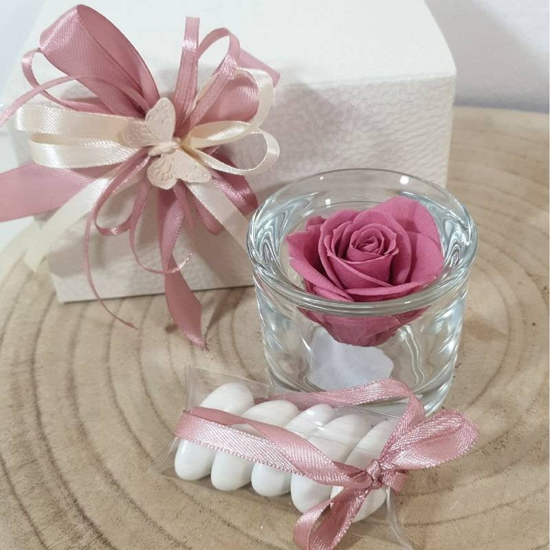 Rosa stabilizzata bomboniera matrimonio portarosa in vetro