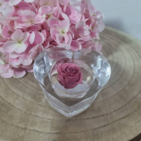 Rosa stabilizzata bomboniera matrimonio cuore in vetro