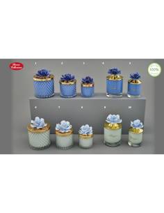 Bomboniere candele profumate Melograno eleganti in vetro fiore ceramica Made in Italy