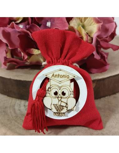 Sacchetti laurea Bomboniere gufetto in legno